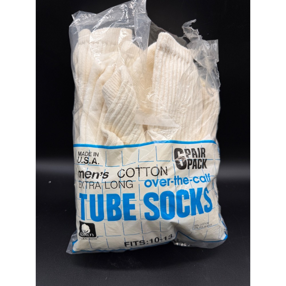 Vintage Kmart Mens Tube Socks 5 Pair open Pack White Extra Long Over Calf USA